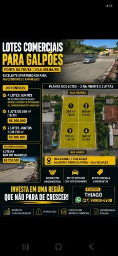 LOTES COMERCIAIS PARA GALPÕES BALNEÁRIO PONTA DA FRUTA | VILA VELHA/ES, TROCO POR VEÍCULO