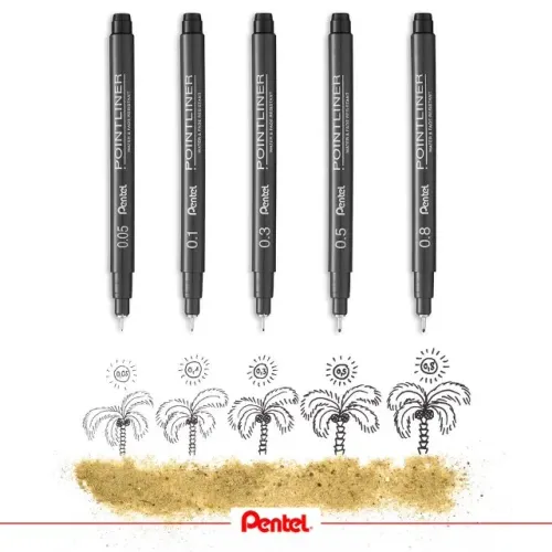 Caneta Nanquim point liner, conjunto com 5 canetas ( de 0.05 a 0.8 ) - Pentel