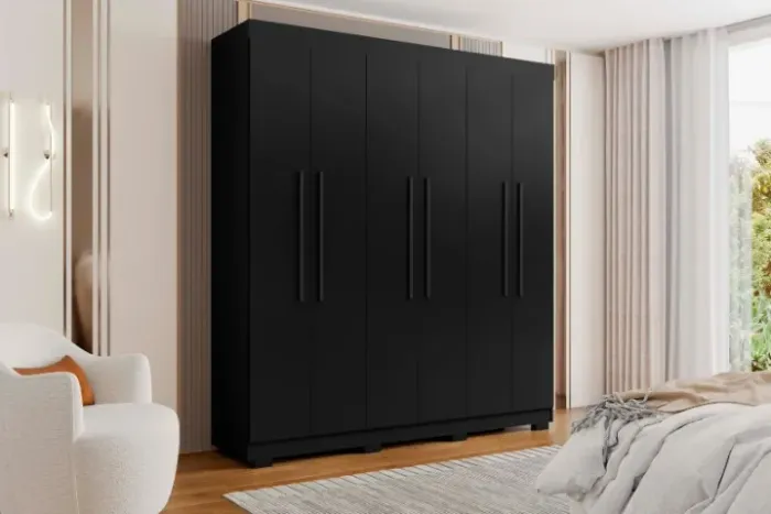 GR 6 Portas - P/ Casal - 4 Gavetas - All Black - Roupeiro Guarda-roupa 201cm Larg