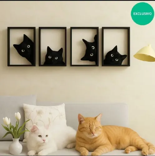 kit 4 quadro gato Decorativo parede mdf
