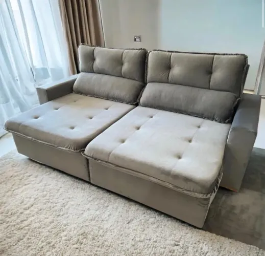 Sofá Retrátil e Reclinável Savoy 2,40 m Veludo Cinza