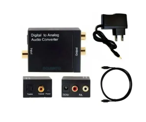 Conversor Adaptador Óptico Digital + cabo Óptico + Fonte
