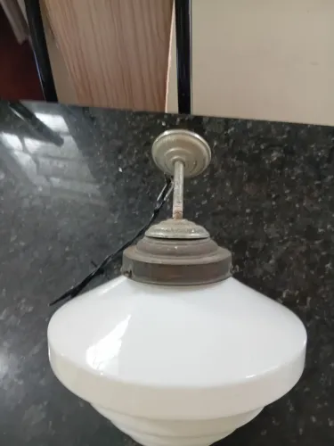 Luminária Lustre Antiguidade De Teto Vintage Estilo Arte Déco Cúpula Vidro Leitoso Reliq