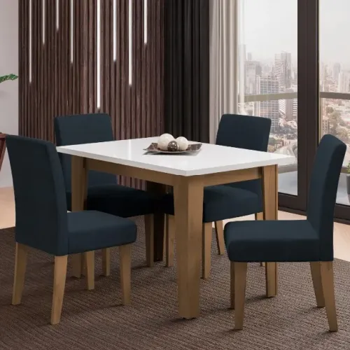 Mesa de Jantar Tok com 4 Cadeiras Cedro Suede