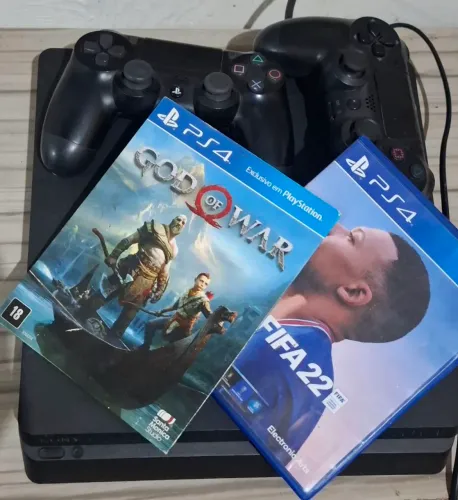 PS4 SLIM 1TB + 2CONTROLES + JOGOS + CABOS | COMPLETO