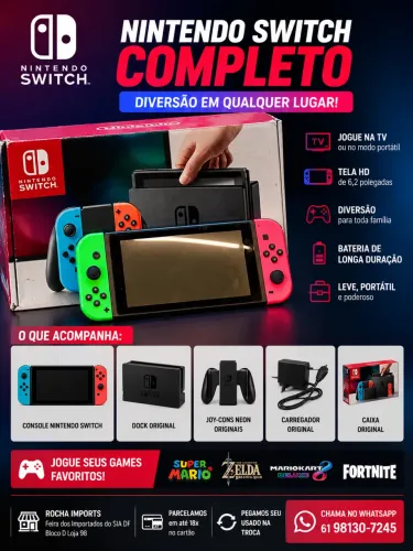 ? NINTENDO SWITCH COMPLETO ? Console em excelente estado, pronto pra jogar!