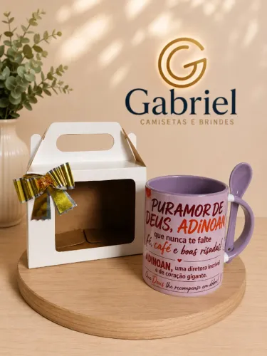 Caneca de Porcelana com colher + caixinha