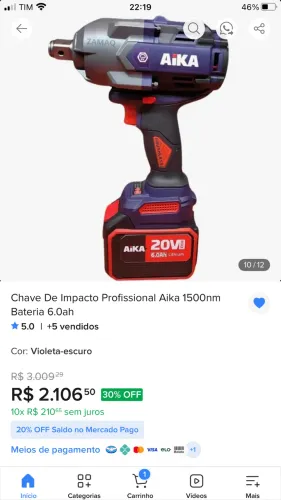 Máquina de impacto aika completo duas bateria e carregador