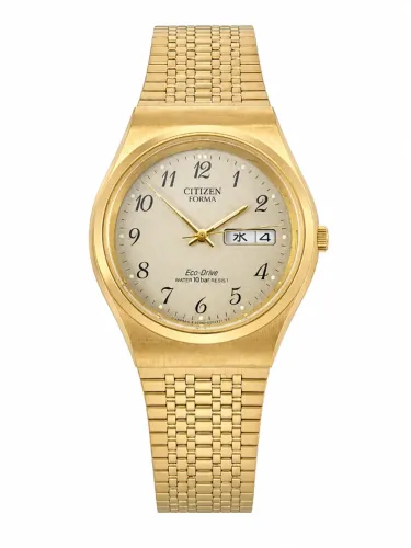Relógio Citizen Forma Eco-Drive Dourado Vintage Day-Date