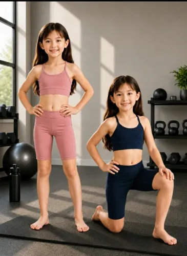 KIT COM 2 CONJUNTOS COM 2 TOPS + 2 BERMUDAS FITNESS CICLISTA ESPORTIVO INFANTIL