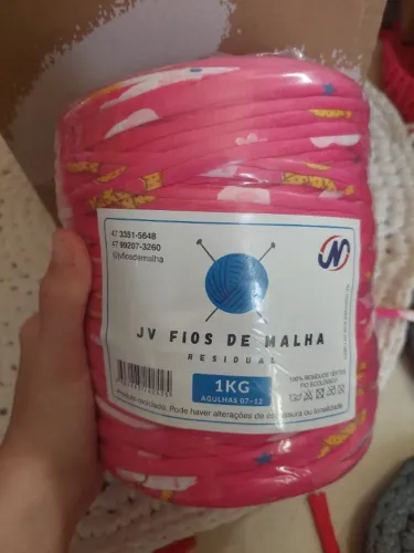 Fio de malha residual 1kg - JV Fios de malha - Cor Rosa Estampado