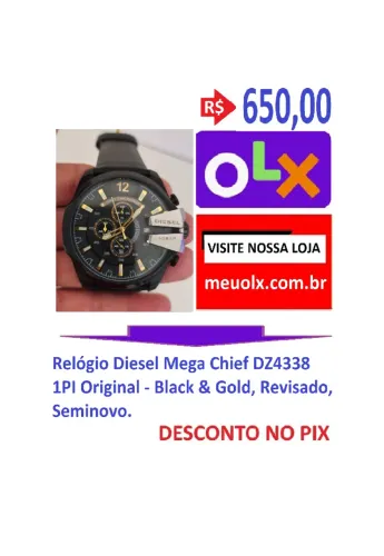 Relógio Diesel Mega Chief DZ4338/1PI Original - Black & Gold, Revisado, Seminovo.