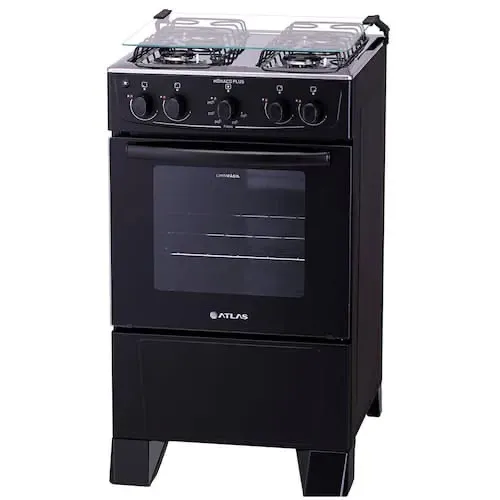 Fogão Atlas 4 Bocas Mônaco Plus com Mesa de Inox e Acendimento Automático Bivolt - Preto