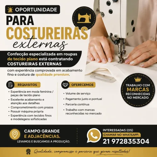 Precisa-se de costureira externa 