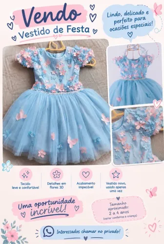 Vestido lindo usado apenas 1 vez ,vestido para criança de 1 ano,muito lindo