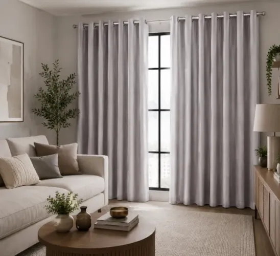 CORTINA NEW MADRAS CINZA CLARO 200x180cm COM ILHOES QUADRADO CROMADO