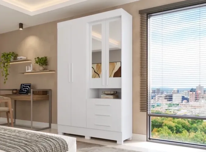 Guarda Roupa Débora ACP 100% MDF, 04 Portas e 03 Gavetas - Entrega Imediata;