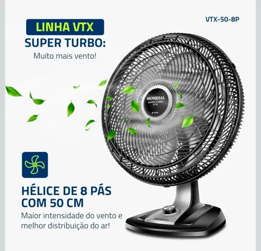 MONDIAL Ventilador 50cm Super Turbo 8 Pás, Preto/Prata, 150W