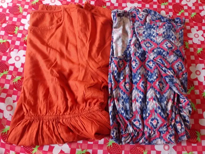 Vestidos Azul de Malha e Laranja escuro