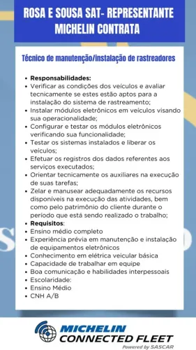 VAGA PARA TECNICO INSTALADOR DE RASTREADOR