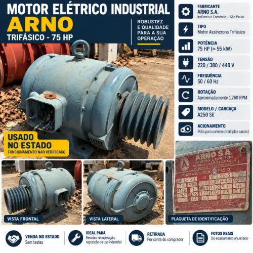 Motor Elétrico Industrial ARNO 75 HP Trifásico 1760 RPM