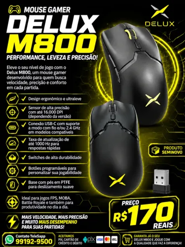 Mouse Gamer Delux M800 Seminovo Performance Leveza e Precisão