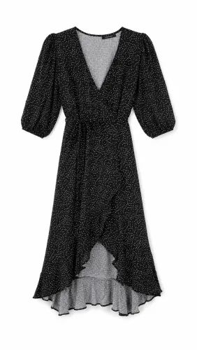 Vestido transpassado de poá