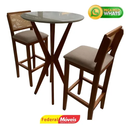 Bistrô com 2 Banquetas em Madeira Maciça - Chama no WhatsApp