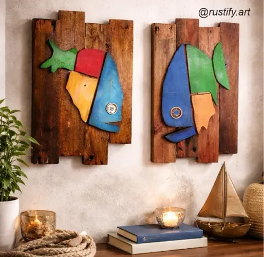 Quadros Decorativos de Peixe em Madeira Reciclada - Arte Rústica Exclusiva