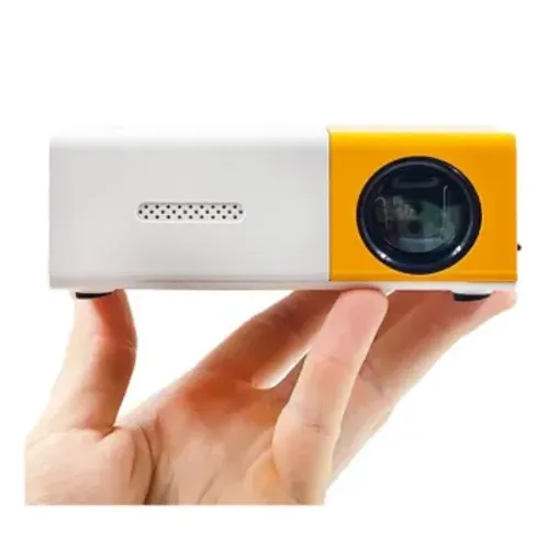 Projetor Led Portátil 1080p Cinema Filme Futebol Hdmi Tv Pc Branco E Amarelo