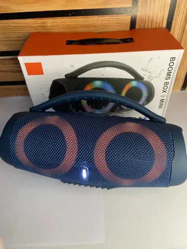 Caixa de som bluetooth booms box 3 mini duplo led azul an2