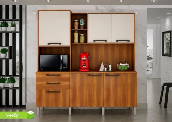 Kit Cozinha Londres 6P2G Nogal.Off White- Frete Grátis - 10x S/ Juros - Receba Hoje