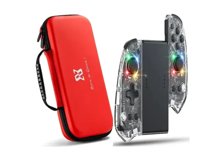 Joycon Premium + Grip + Case RGB Transparente para Nintendo Switch e OLED + Case