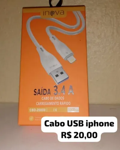 cabo carregador usb iphone novo