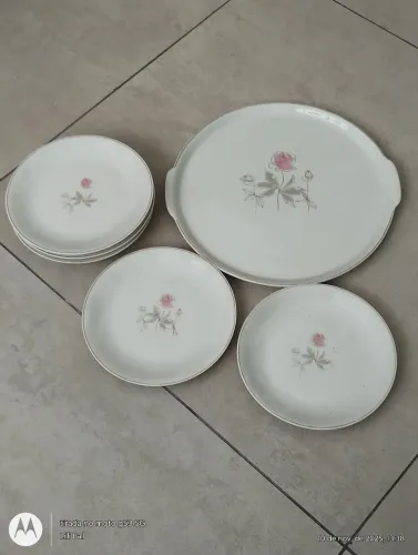 Conjunto de porcelana 7 peças para bolos e doces
