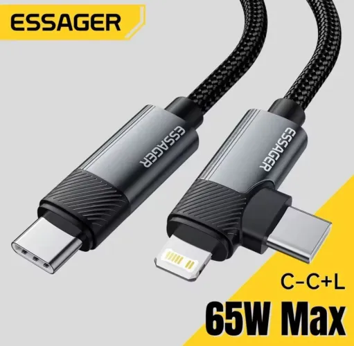 Cabo de carregamento rápido Tipo-C e lightning 2m essager