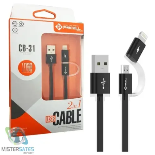 Cabo Usb 2 Em 1 iPhone + Micro Usb (v8) Pmcell Cb-31 -1mt - COD 976