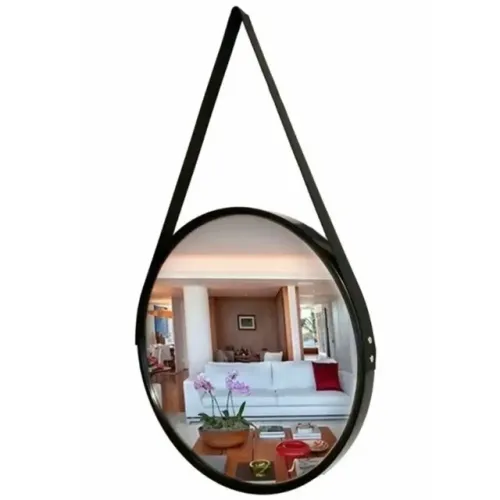 ESPELHO REDONDO DECORATIVO SUSPENSO COM ALÇA 32,5 CM PRETO
