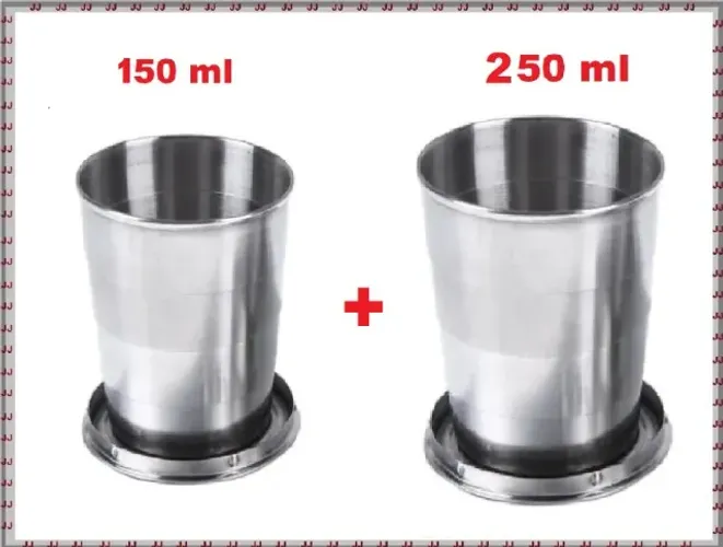 Kit 2 chaveiro copo retrátil 150 e 250 ml em metal 