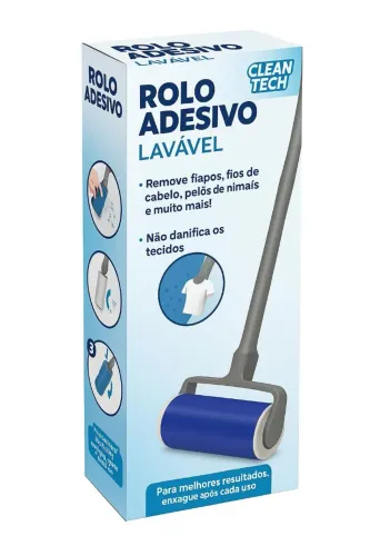 ?Rolo Adesivo Lavável Reutilizável Tira Pelos Fiapos e Cabelos Clean Tech