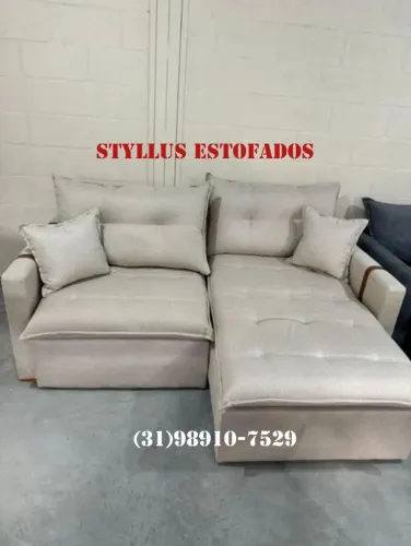 Sofá Cama Retrátil Bege - Novo
