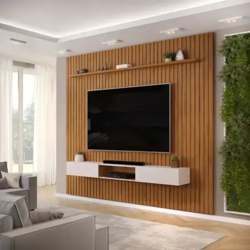 Painel De TV Com 75 Polegadas Ripado Marrom