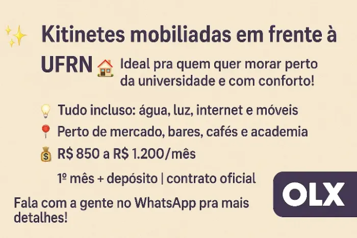 Kitinetes mobiliadas em frente à UFRN - Natal/RN
