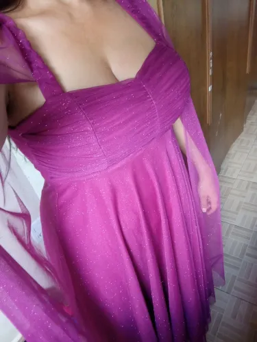 Vestido de Festa PLUS Rosa com Glitter Fúcsia 