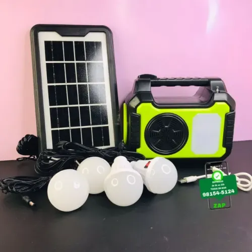 Kit Placa Solar Portátil 3 Lâmpadas Luz Emergência