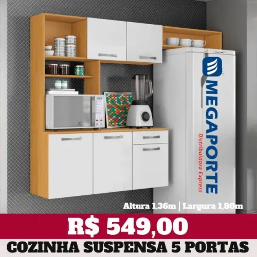 Armário de Cozinha Completo Suspenso 5 Portas (Novo) Entrega Grátis!