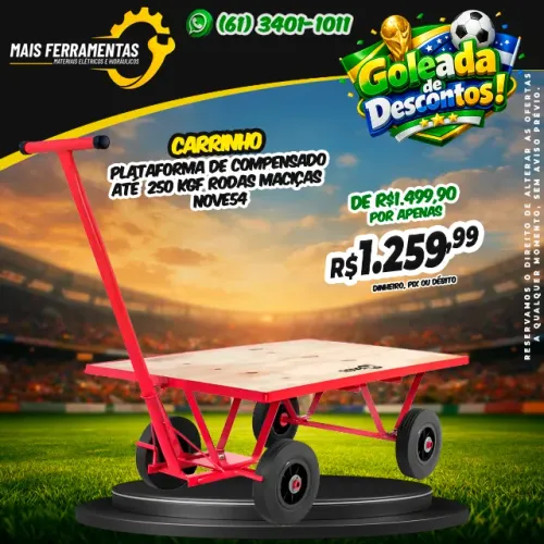 Carrinho plataforma de compensado 250 kgf Rodas Maciças Nove54