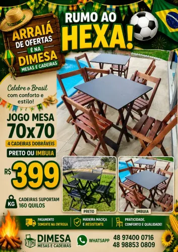 ? Jogo De Mesa 70x70 Com 4 Cadeiras Dobráveis - Direto De Fábrica!