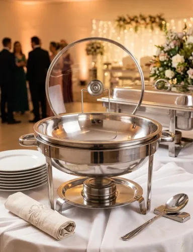 Aluguel de Rechaud Redondo Inox (1, 2 e 3 Cubas) - Para Festas e Eventos