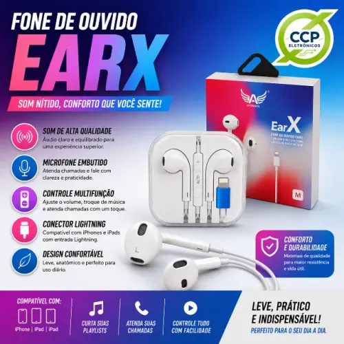 FONE DE OUVIDO LIGHTNING COM MICROFONE - ALTOMEX - AL-X7